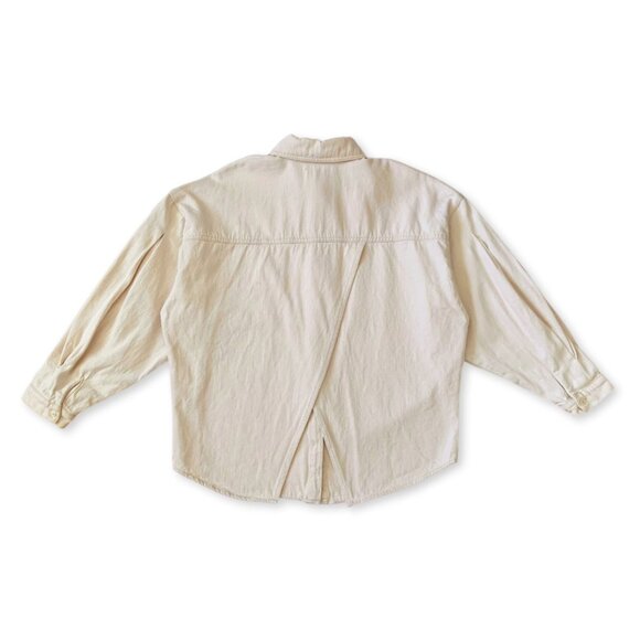 Zara Twill Denim Shirt Jacket Balloon Sleeve Collar Coastal Grandma Coquette - Picture 2 of 11